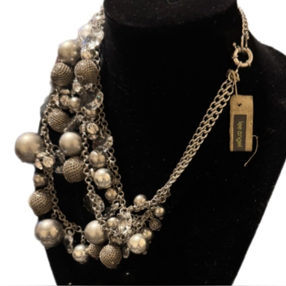 Lee Angel Crystal & Silver Ball Bib Necklace 18.5” Shortest Strand 3-strand - Picture 2 of 2